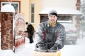 A man operating snow blower Royalty Free Stock Photo