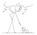 Man Oppressing Woman Using His Power, Vector Cartoon Stick Figure Illustration Royalty Free Stock Photo