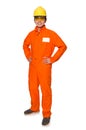 The man in orange coveralls isolated on white Royalty Free Stock Photo