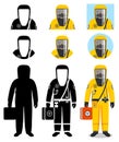 Industry concept. Illustration of worker in protective suit. Protection from chemical, radioactive, dangerous, toxic