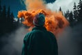 Man orange smoke. Generate Ai Royalty Free Stock Photo