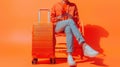 The man with orange suitcase.AI generated image Royalty Free Stock Photo