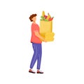 Man with organic produce, guy carrying greens flat color vector faceless character