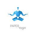 Man in origami symbol, lotus position icon, vector