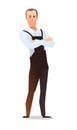 Man in overalls. Service guy. Handyman, locksmith or repairman. Cheerful person. Standing pose. Cartoon comic style flat Royalty Free Stock Photo