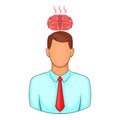 Man overheated brain icon, cartoon style Royalty Free Stock Photo