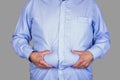 man with overweight and a big belly wearing a shirt, holding his wheatwamp