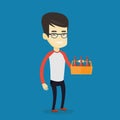 Man with pack of beer vector illustration.