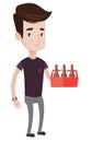 Man with pack of beer vector illustration.