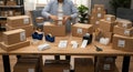 E-commerce Business Owner Preparing Packages for Shipment Royalty Free Stock Photo