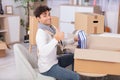 man packing books into cardboard box Royalty Free Stock Photo