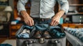 Man packing suitcase for business trip Royalty Free Stock Photo