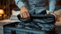 Man packing suitcase for business trip Royalty Free Stock Photo