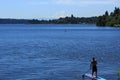Man Paddle Boarding in Lake Washington Royalty Free Stock Photo
