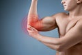 Man With Pain In Elbow. Pain relief concept Royalty Free Stock Photo