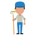 Man painter with roller and cap Royalty Free Stock Photo