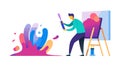 Man Painting Abstract Art on Canvas for Creative Expression, vector design Generative AI Royalty Free Stock Photo