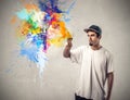 Man painting and drawing Royalty Free Stock Photo