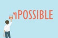 Man Painting The Word Impossible To Possible Cartoon Vector