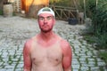 Man with pale complexion getting sunburnt