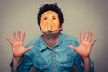 Man with pancake on his face Royalty Free Stock Photo