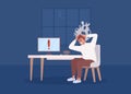 Man with panic attack at computer flat color vector illustration Royalty Free Stock Photo