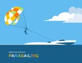 Man para sailing with parachute behind the motor boat Royalty Free Stock Photo