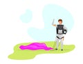 Man with parachute flat vector illustration