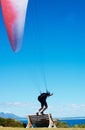 Man, parachute or paragliding sport in launch exercise, healthy adventure or extreme fitness for wellness. Person Royalty Free Stock Photo