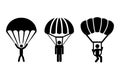 Man on parachute sports. Skydiving flat icon. Sign of parachutist jumper, sky diving logo. Extreme activity illustration Royalty Free Stock Photo