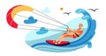 Man parasailing on surfboard behind motor boat Royalty Free Stock Photo