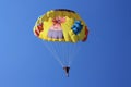 Man Parasailing (in turkish sky with crescent) Royalty Free Stock Photo