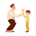 Man Parent Supporting Boy Son Admiring His Drawing Vector Illustration