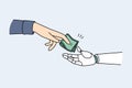 Man pass money to robot