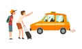 Man Passenger and Orange Taxi Cab Vector Illustration