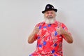 Man with patriotic shirt making two thumbs up