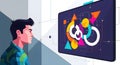 Man looking at digital screen with colorful abstract geometric shapes and data visualization Royalty Free Stock Photo