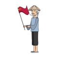 man peasant with flag chinese avatar character