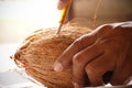 man peeling coconut Royalty Free Stock Photo