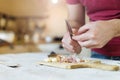 Man peeling garlic Royalty Free Stock Photo