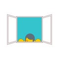 Man Peeps out window isolated. vector illustration