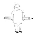Man with the pencil, a funny character, hand drawn vector illustration