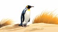 Vibrant Penguin Illustration On White Background With Realistic Brushwork