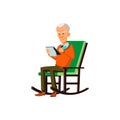 man pensioner sitting in rocking chair and writing plan in notepad cartoon vector