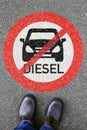 Man people diesel driving ban road sign street car portrait format no not allowed zone Royalty Free Stock Photo