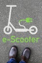 Man people electric scooter e-scooter road sign portrait format eco friendly green mobility city transport