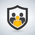 Man, people shield, insurance, icon, illustration