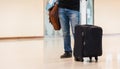 Man people traveling luggage bag he waiting airplane Royalty Free Stock Photo