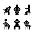 Man people various sitting position. Posture stick figure. Vector seated person icon symbol sign pictogram on white. Royalty Free Stock Photo