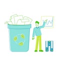 Man Performing Growing Arrow Chart with Statistics Information of Using and Recycling Paper Waste